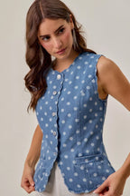 Polka Dot Scalloped Denim Vest -