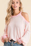 Cold Shoulder Popcorn Waffle Knit Sweater - BLUSH