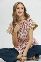 Block Print Contrast Collar Shirt -