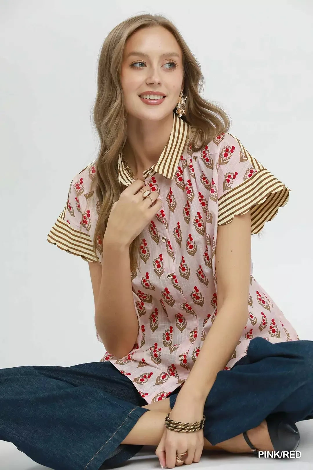 Block Print Contrast Collar Shirt -