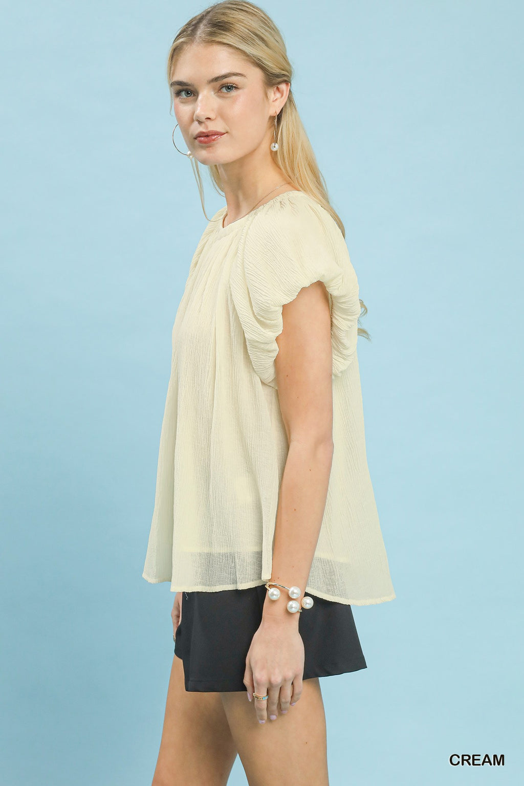 Soft Crinkle Flutter Sleeve Blouse -