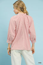 Ruffle Trim Striped Blouse -
