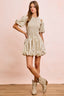 Floral Bow Tie Puff Sleeve Dress - IVORY