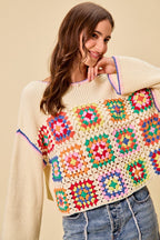 Crochet Patchwork Sweater Top -