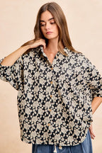 Floral Jacquard Short Dolman Sleeve Shirt -