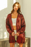 Metallic Knit Open Front Cardigan - BURNT ORANGE
