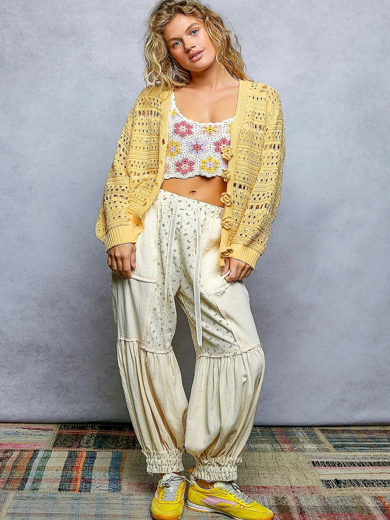 Floral Open Knit Button Cardigan Secondary image