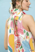 Abstract Floral High Neck Halter Top -