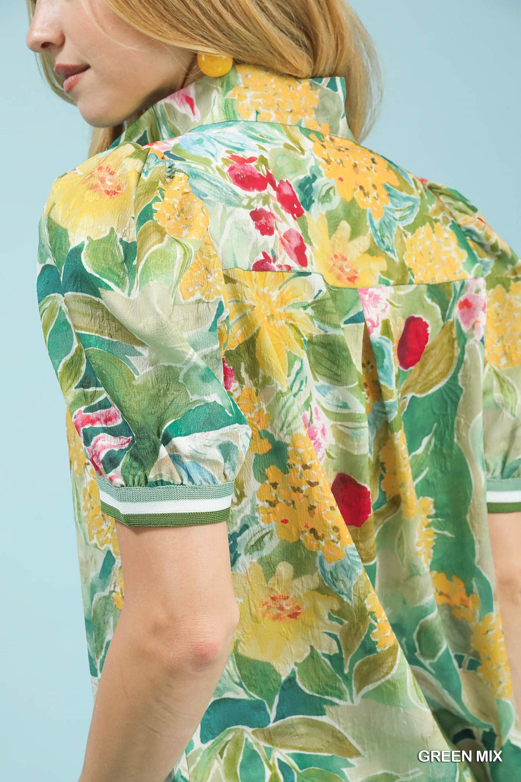 Bloomscape Jacquard Split Neck Blouse -