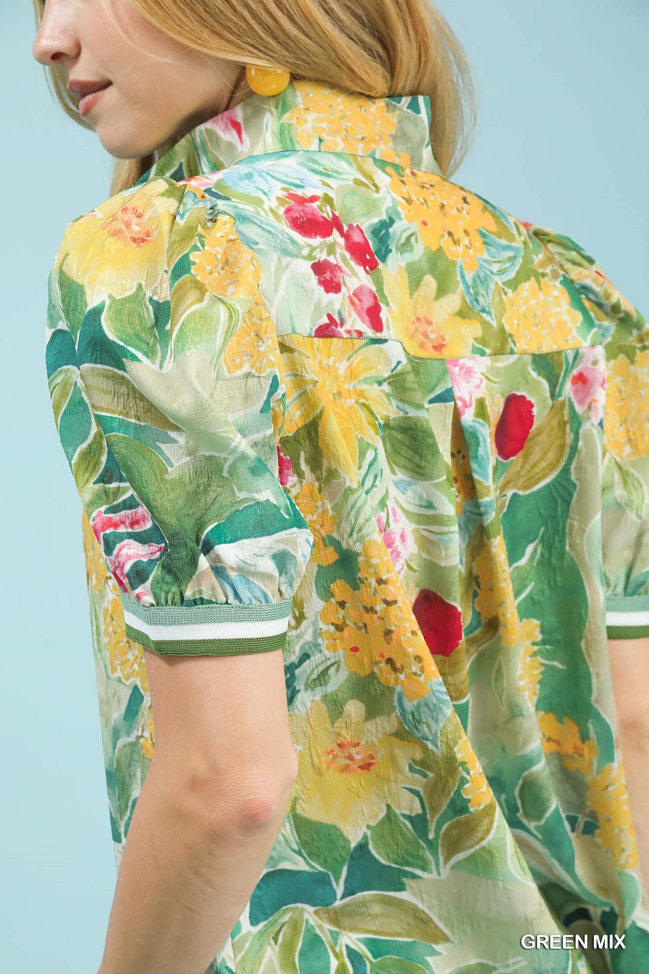 Bloomscape Jacquard Split Neck Blouse -