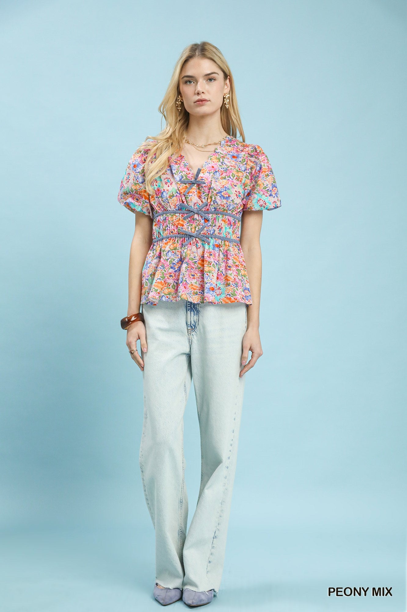 Floral Smocked Waist Peplum Blouse -