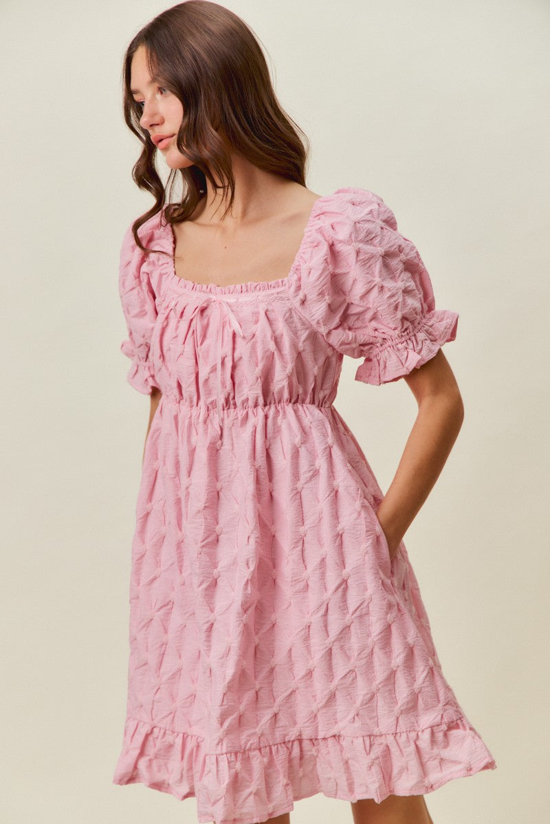 Ruched Textured Mini Dress -