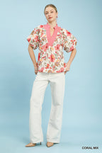 Romantic Floral Puff Sleeve Blouse -