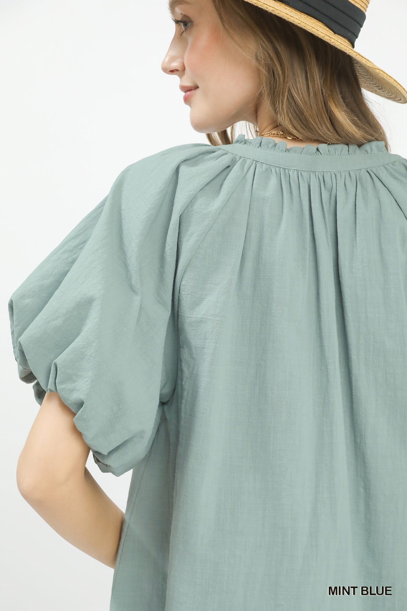 Lace Inset Puff Sleeve Blouse -