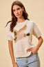 Duck Pattern Short Sleeve Sweater - Cream