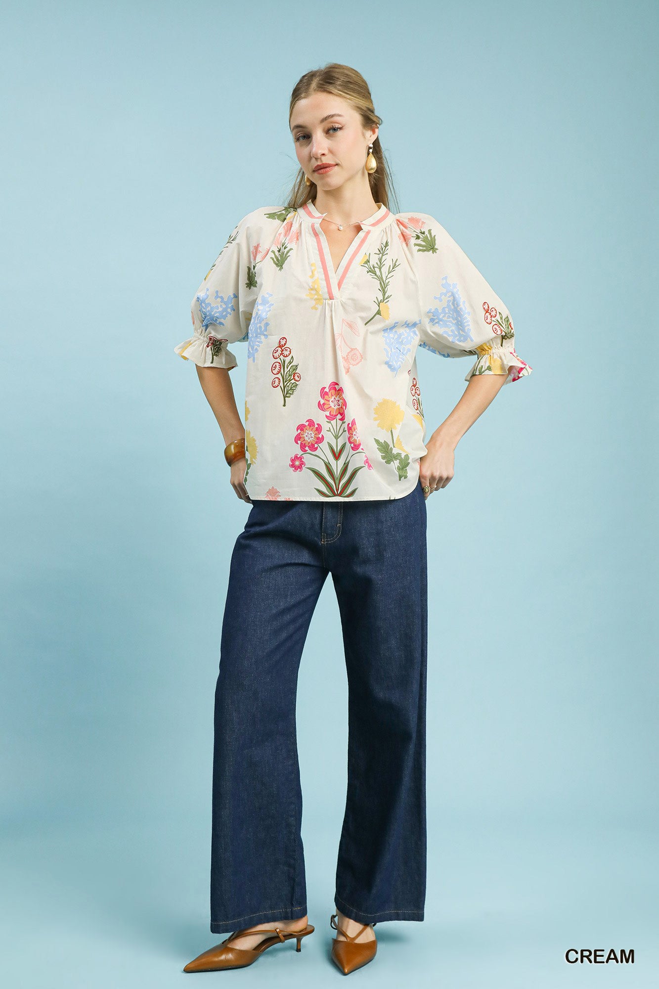 Floral Puff Sleeve Blouse -