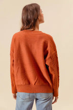 Embroidered Flower Cable Knit Cozy Sweater -