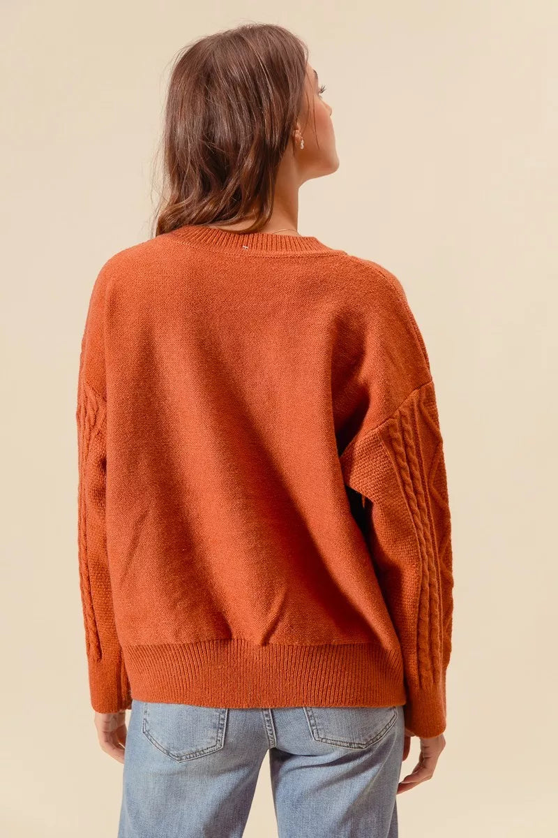 Embroidered Flower Cable Knit Cozy Sweater -