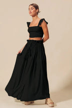 Smocked Top Flowy Maxi Skirt Set -