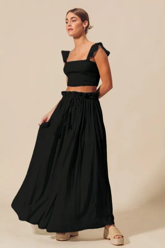 Smocked Top Flowy Maxi Skirt Set -