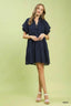 Textured Ruffle Collar Tiered Mini Dress - NAVY