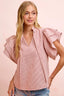 Striped Twill Ruffle Sleeve Blouse - RED