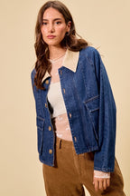 Contrast Collar Denim Jacket -