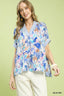 Boho Printed V-Neck Blouse - BLUE MIX
