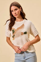 Duck Pattern Short Sleeve Sweater -