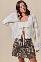Ribbon Tie Open Front Cardigan -