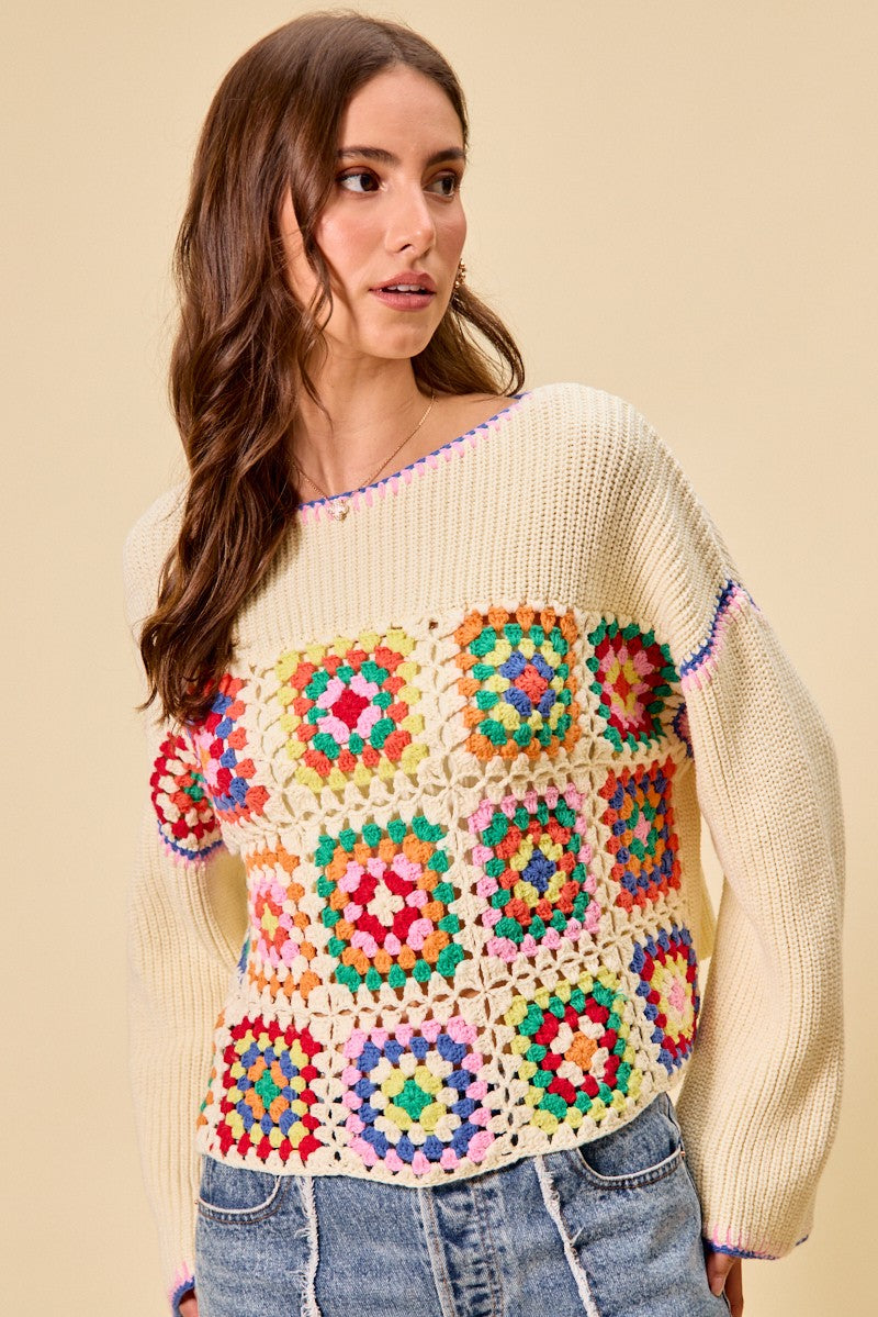Crochet Patchwork Sweater Top -