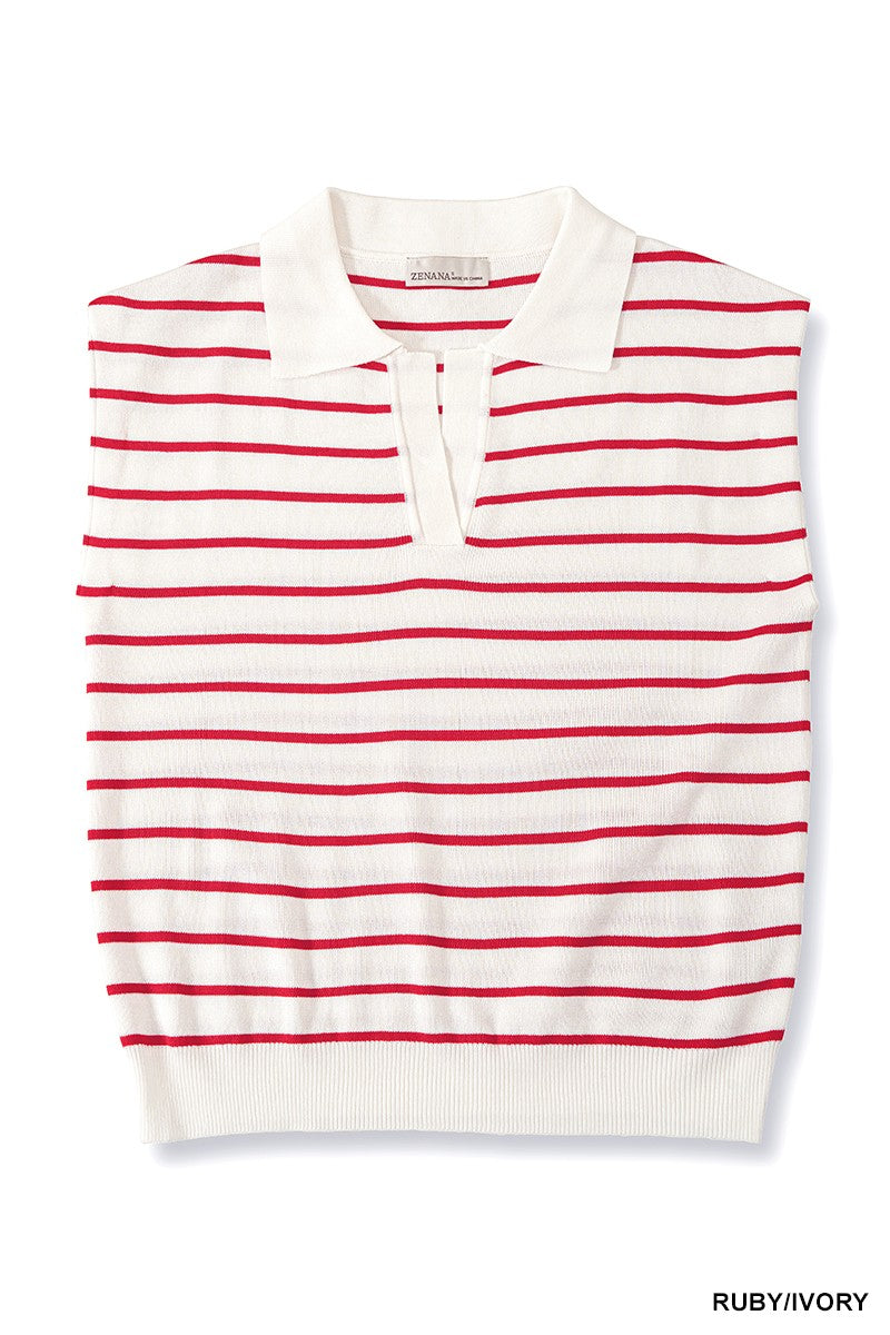 Striped Collared Knit Sweater Vest -
