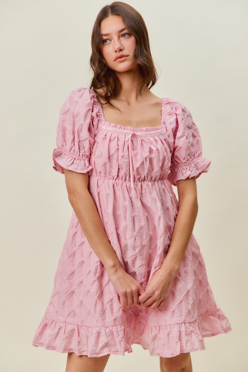 Ruched Textured Mini Dress -