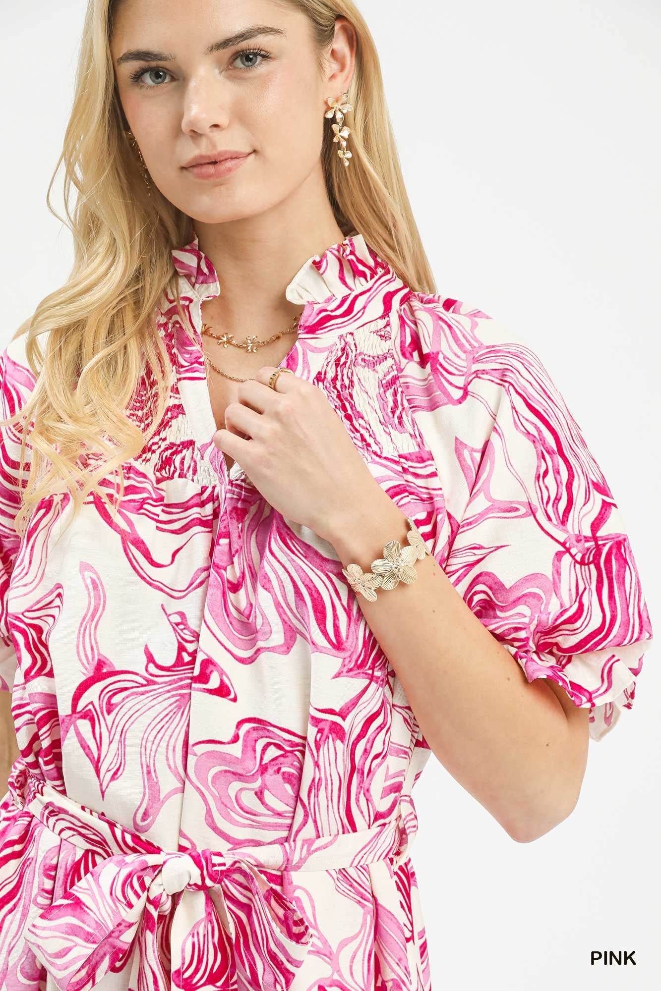 Abstract Print Tie Waist Midi Dress Secondary image