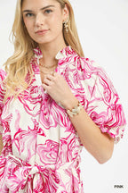 Abstract Print Tie Waist Midi Dress -