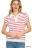 Striped Collared Knit Sweater Vest - RUBY IVORY