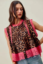 Leopard Pleated Sleeveless Blouse - LEOPARD PINK
