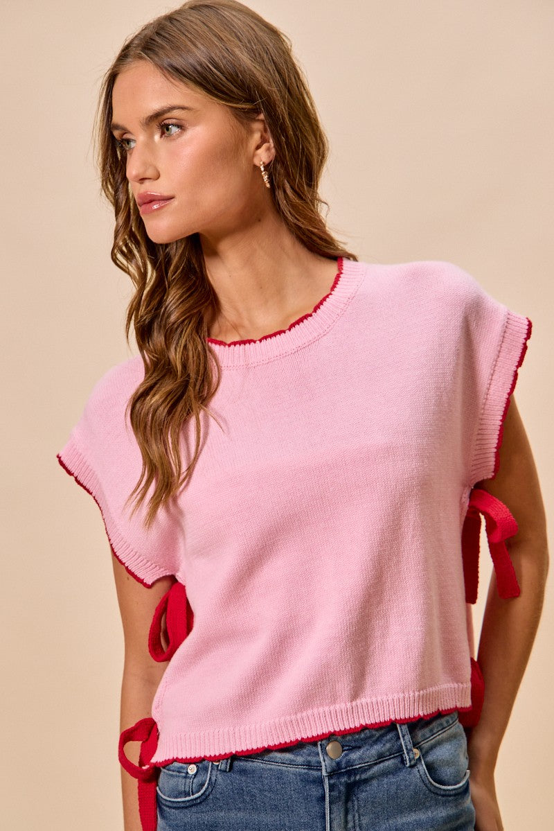 Side Ribbon Dolman Sweater Top -