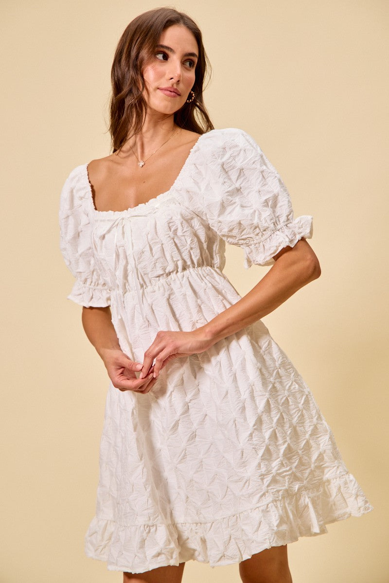 Textured Ruched Bust Mini Dress -