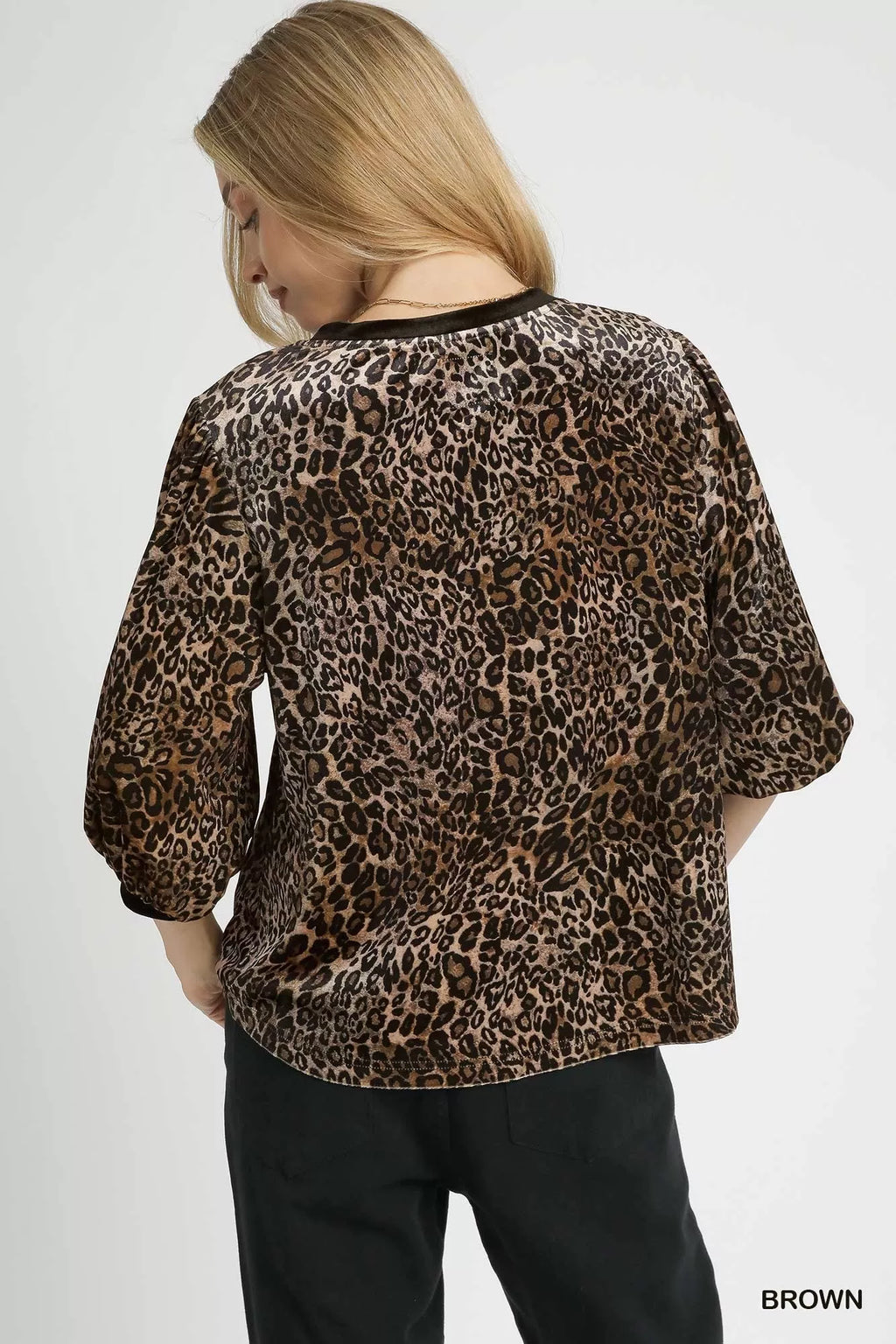 Leopard Print Puff Sleeve Blouse -
