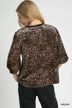 Leopard Print Puff Sleeve Blouse -