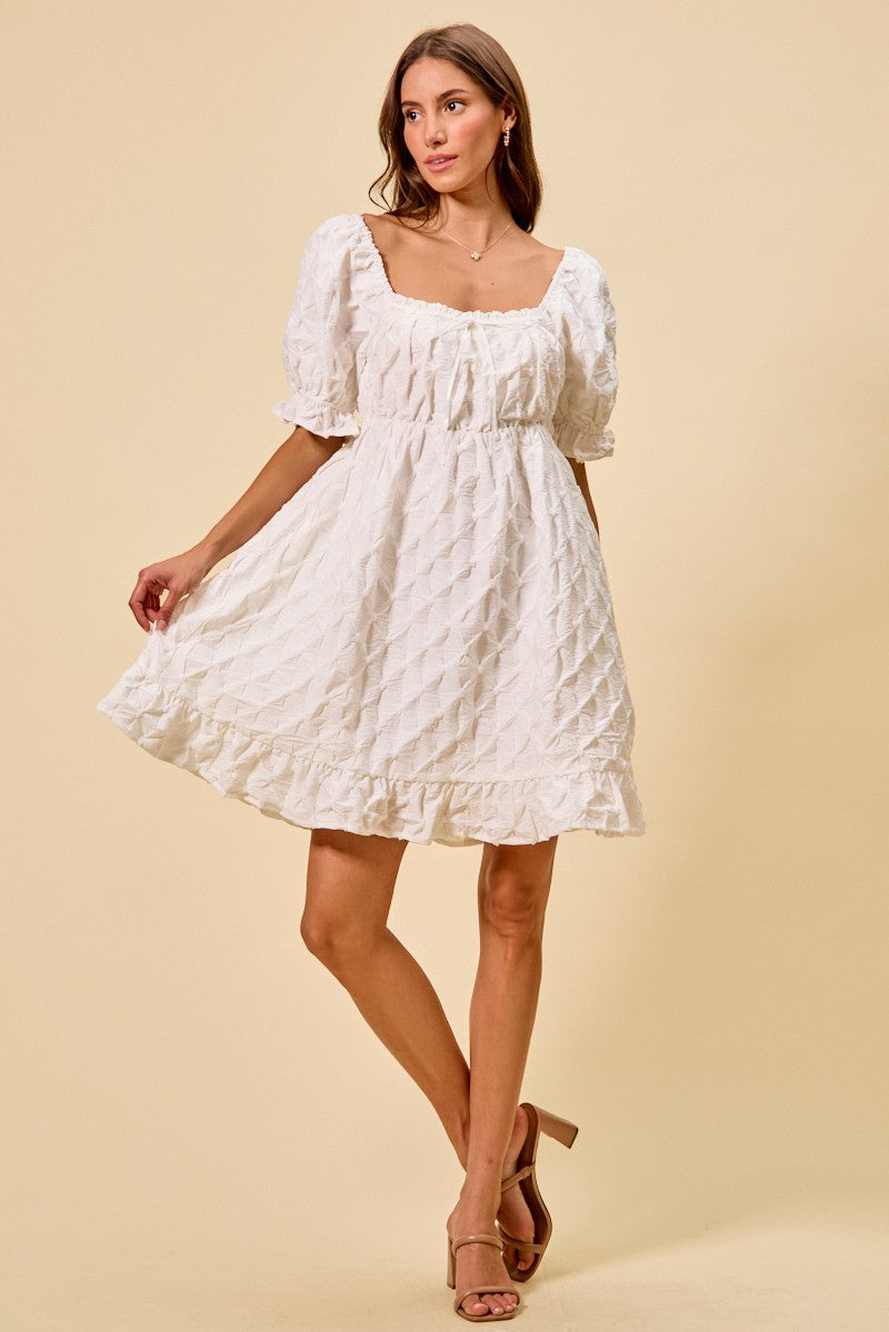 Textured Ruched Bust Mini Dress - OFF WHITE Main image