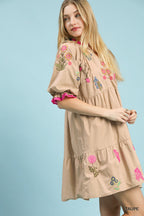 Embroidered Floral Tiered Mini Dress -
