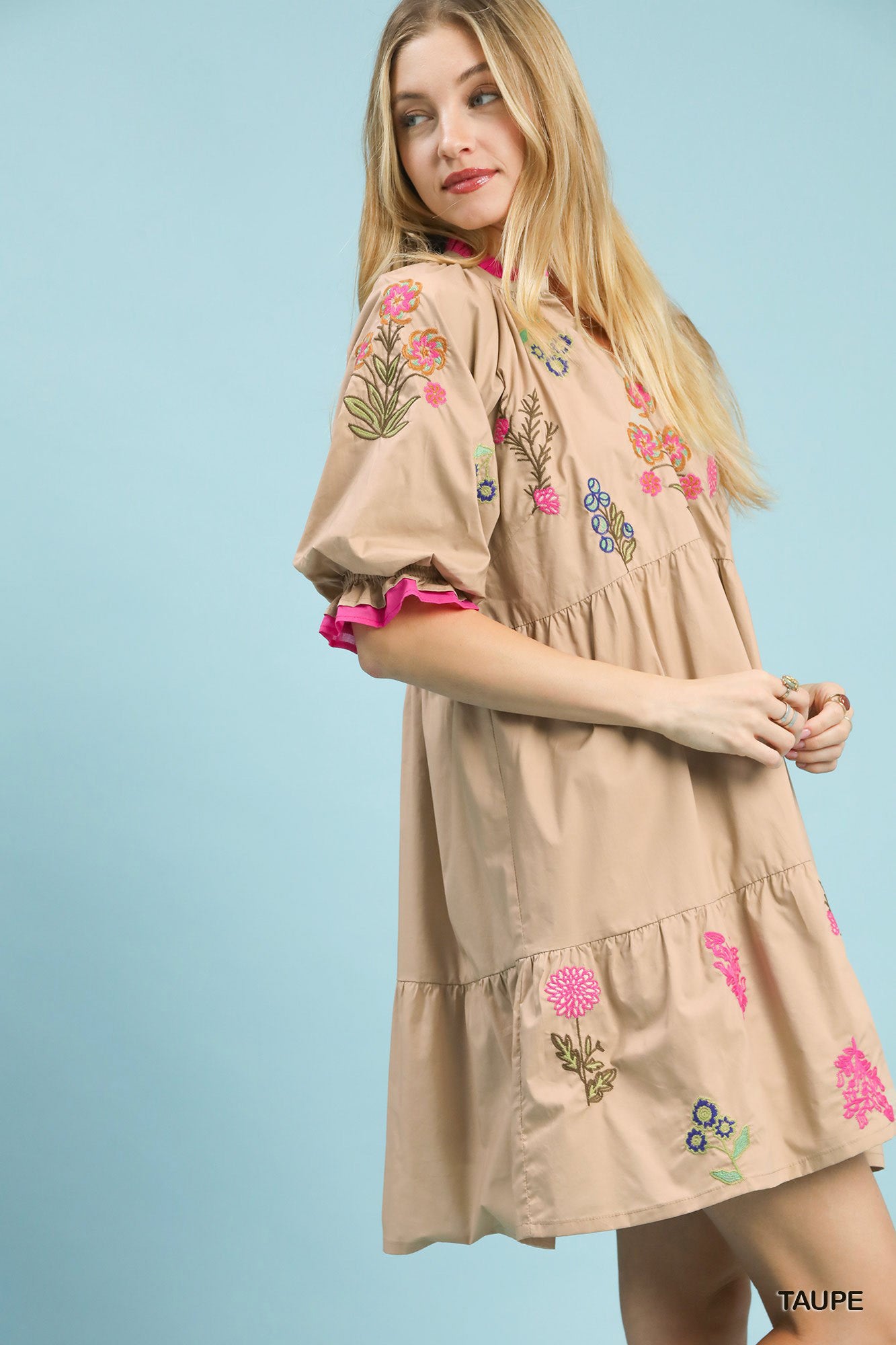Embroidered Floral Tiered Mini Dress -