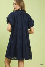Textured Ruffle Collar Tiered Mini Dress -