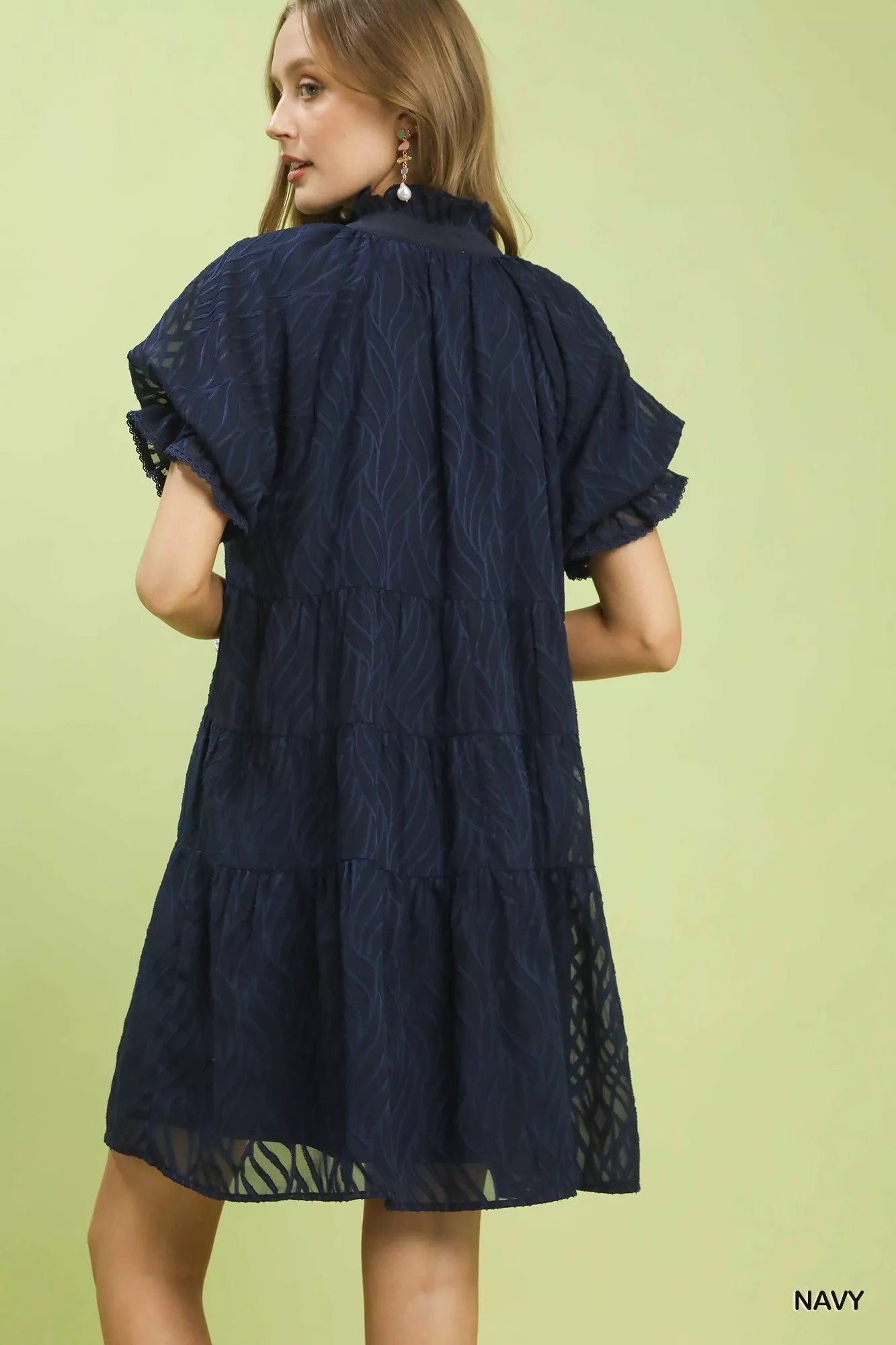 Textured Ruffle Collar Tiered Mini Dress -