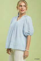 Textured Puff Sleeve Babydoll Blouse -