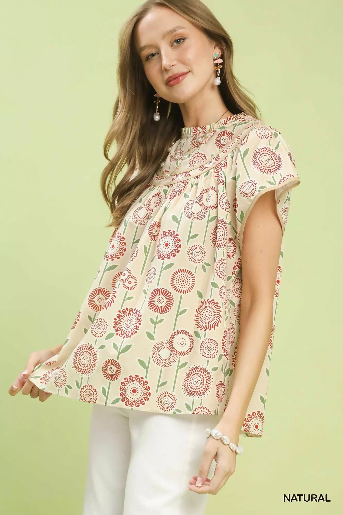 Retro Floral Smocked Babydoll Blouse -