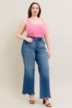 Tummy Control Wide Leg Frayed HemJeans -