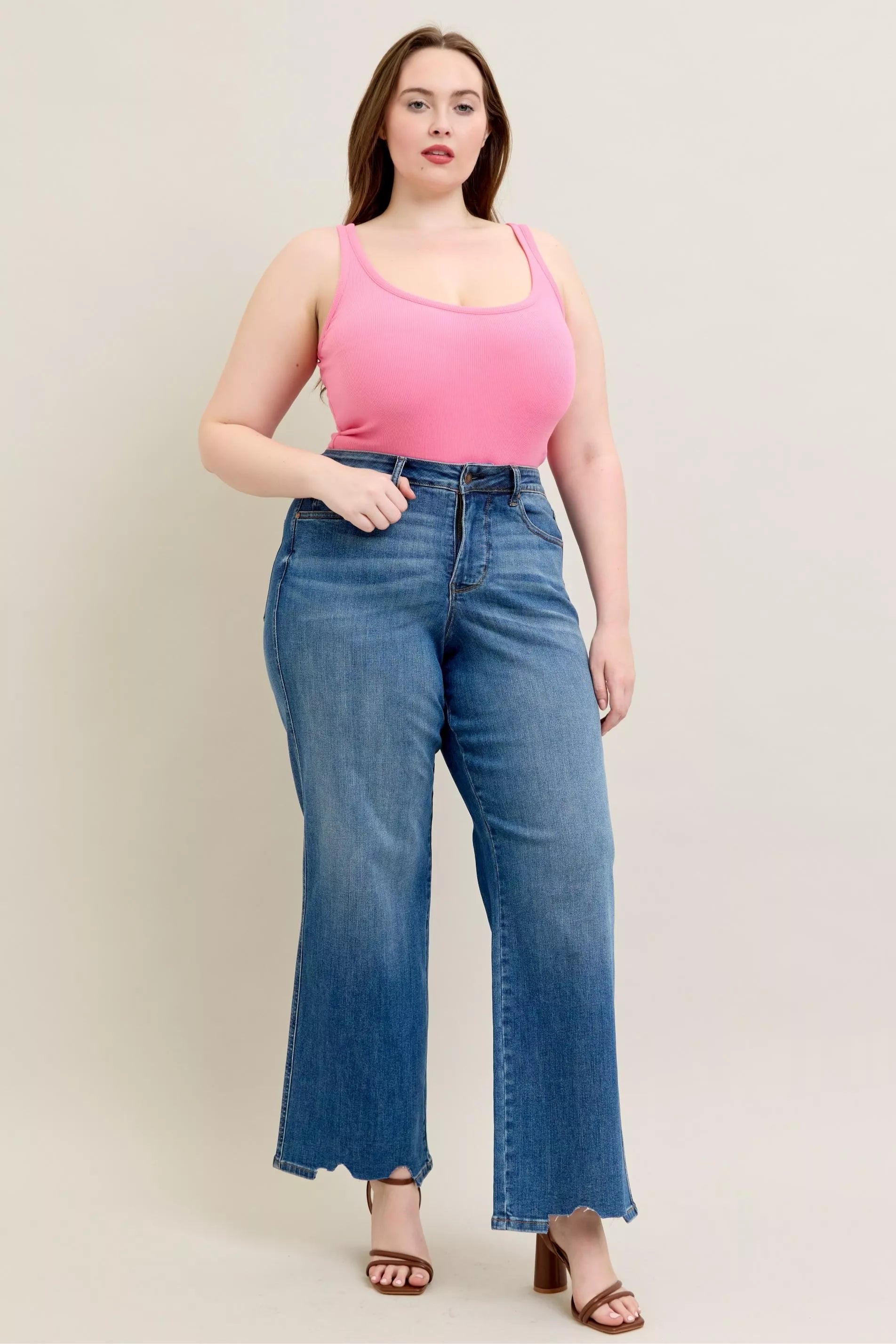 Tummy Control Wide Leg Frayed HemJeans -